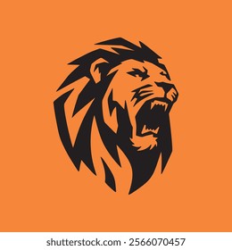 Illustration of roaring lion head emblem.vector illustration on orange background