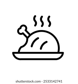 illustration of roast chicken on a plate on a white background. Draw lines. Roast chicken icon