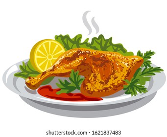 illustration of the roasted chicken grilled leg with lettuce and sauce