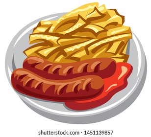 illustration of the roasted potatoes with tomato sauce on the plate