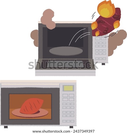 Illustration of a roasted sweet potato starting to catch fire due to overheating in the microwave