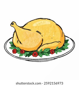 Illustration of Roasted Turkey Representing Food Industry Isolated on White Background. Turkey Dish as a Symbol of Culinary Arts, Festive Roasted Turkey Representing Holiday Feasts