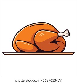 illustration of a roasted whole chicken on a plate. Great for recipes and cooking websites.