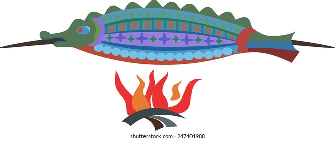 illustration of roasting fish