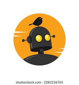 Illustration of a robot with a bird above its head.