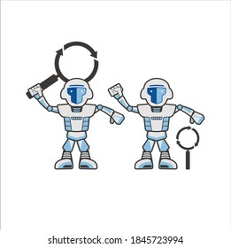 Illustration of a robot carrying a search tool. Vector art.