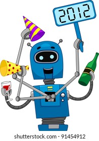 Ilustração de um robô comemorando o ano novo