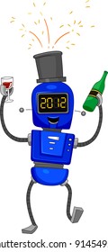 Illustration of a Robot Celebrating the New Year