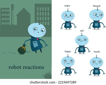illustration for robot character with many reactions