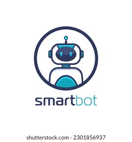 Illustration of a robot in circle frame. It is suitable for use as a robot or technology company mascot.