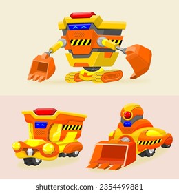 illustration of a robot with a construction car theme. excavators, dump trucks and bulldozers. suitable for purposes, icons, mascots or game characters. toy
robotic construction car