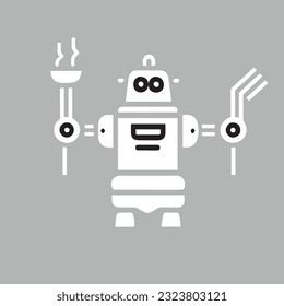 Illustration of a robot cook. Robotic assistant in the kitchen. The future of catering. For web icons, design. Modern lines.