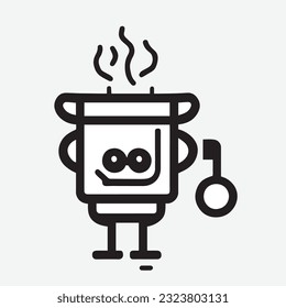 Illustration eines Roboterkochs. Roboterassistent in der Küche. Die Zukunft der Gastronomie. Für Web-Symbole, Design. Moderne Linien.