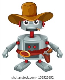 Illustration eines Roboters mit Hut und Zigarre auf weißem Hintergrund