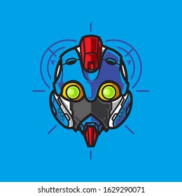 Illustration of Robot Head with geometrical Background