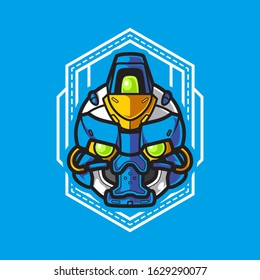 Illustration of Robot Head with geometrical Background