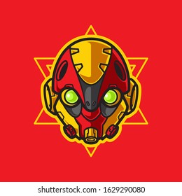 Illustration of Robot Head with geometrical Background