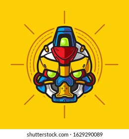 Illustration of Robot Head with geometrical Background
