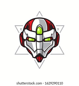 Illustration of Robot Head with geometrical Background