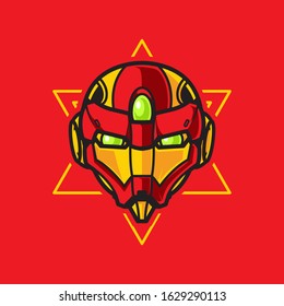 Illustration of Robot Head with geometrical Background