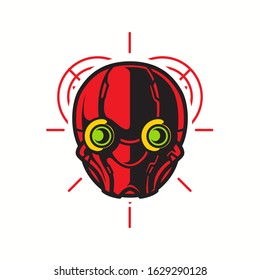Illustration of Robot Head with geometrical Background