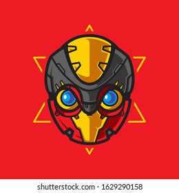 Illustration of Robot Head with geometrical Background