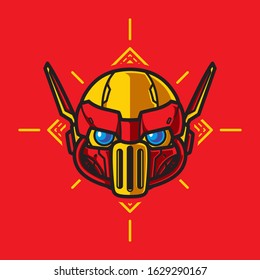 Illustration of Robot Head with geometrical Background
