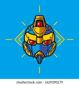 Illustration of Robot Head with geometrical Background