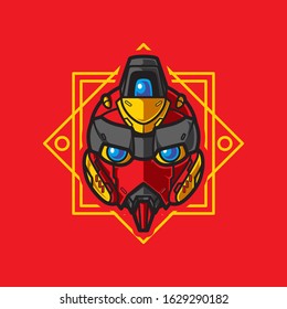 Illustration of Robot Head with geometrical Background