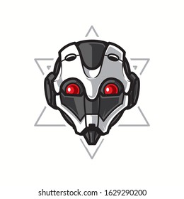 Illustration of Robot Head with geometrical Background