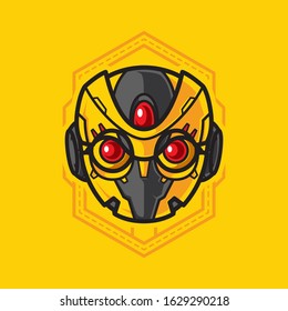 Illustration of Robot Head with geometrical Background