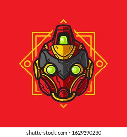 Illustration of Robot Head with geometrical Background