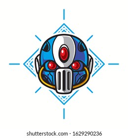 Illustration of Robot Head with geometrical Background