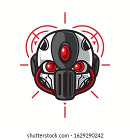 Illustration of Robot Head with geometrical Background