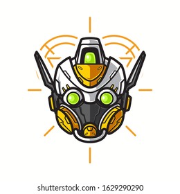 Illustration of Robot Head with geometrical Background