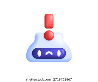 Ilustração de uma cabeça de robô com um ponto de exclamação vermelho. conceito de erro de IA, um problema ou mau funcionamento na inteligência artificial. Erro detectado. Aviso e notificação. Problema tecnológico. Design de estilo 3D. Símbolo, fundo branco