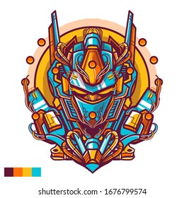 illustration of robot head for t-shirt design