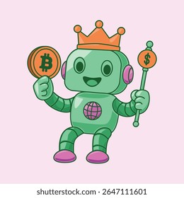 Illustration of Robot King Holding Bitcoin