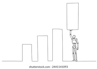 Illustration robot lifting the highest bar. Concept of technology or robots contributing to significant growth or progress