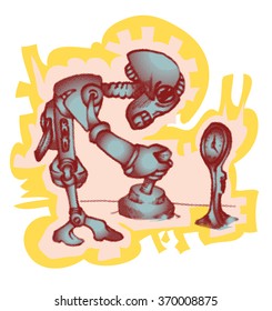 Illustration of robot operating machine digital render version