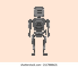 Illustration of a robot in pixel art style