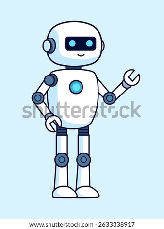 Illustration of a Robot Raising Its Left Hand While Smiling