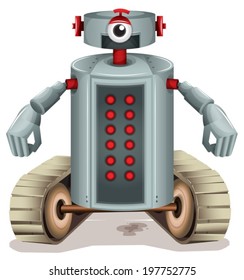Illustration of a robot with red buttons on a white background