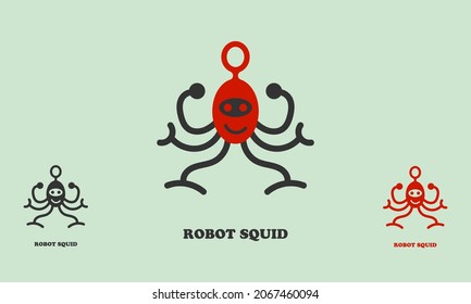 illustration of a robot squid with two choices of black and white colors. vector abstract flat design logo icon.