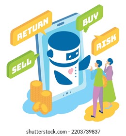 It is an illustration of a robot that gives advice on investment such as risk and return.