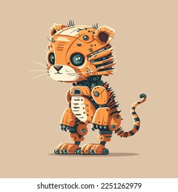 illustration of robot tiger cyborg machine character logo mascot in flat color vector 