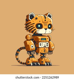 illustration of robot tiger cyborg machine character logo mascot in flat color vector 