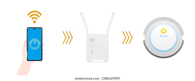 Es una ilustración de una aspiradora robot que puede ser operada desde un smartphone con IoT.