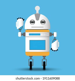  Illustration robot with wheeled on blue background 