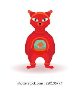 Illustration of robot-cat with an aquarium in itÃ¢Â?Â?s tummy